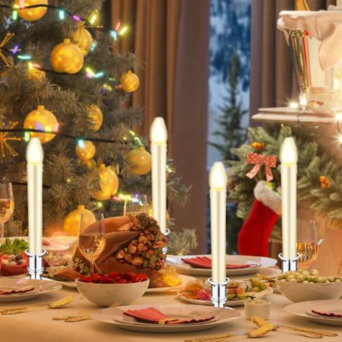 Waziaqoc 24Pcs Silver Taper Candle Holders, Plastic Candlestick Holders Only for Flameless LED Candle Decorative Pillar Candle Holder for Christmas Wedding Anniversary Dinner Party - color: Silver