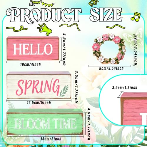 Spring Decoration Wooden Tiered Tray Decor – Rustic Hello Spring Bloom Time Stacked Block Sign with Floral Wreath Topper – Farmhouse Tabletop Spring Decor for Living Room Shelf Kitchen Coffee Bar Entryway Seasonal Home Display - style: Wreath