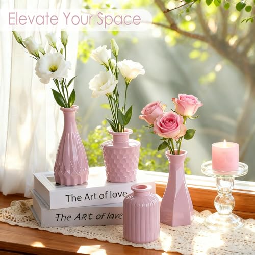 TBWIND Blush Pink Glass Bud Vase Set of 12 – Mini Vintage Vases for Flowers, Centerpieces, Wedding & Home Décor - color: Pink-12pcs