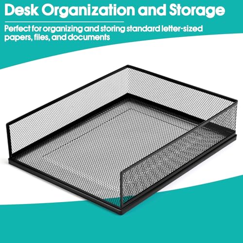 Wire Mesh Letter Trays Paper Tray Desk File Organizer, 2 Pack Stackable Metal Front-Load Documents Tray for Office Supplies File (Lengthways)