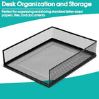 Wire Mesh Letter Trays Paper Tray Desk File Organizer, 2 Pack Stackable Metal Front-Load Documents Tray for Office Supplies File (Lengthways)