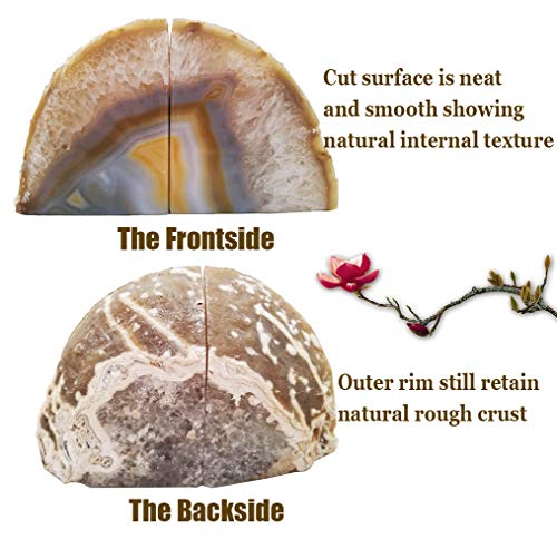 AMOYSTONE Agate Geode Bookends Decorative Crystal Stone Book Ends Heavy Duty Home Office Decor Nature Brown with Rubber Bumpers(1 Pair, 6-8 LBS) - color: Nature, size: 6-8LBS