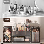 INVSSENE Stackable Makeup Organizer Countertop, Storage Perfume Skincare Cosmetic Lipstick Face Mask Makeup Brush Palettes, Ideal for Vanity Bathroom Counter - color: 3516 Coffee+Clear