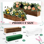 Dandat 6 Set Wooden Boxes for Centerpieces 16x4 Inch Rectangle Wooden Planter Box Rustic Wood Planter with Removable Plastic Liner Floral Foam Blocks for Centerpieces Home Wedding Garden Decor - size: 16x4 Inch