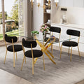 5 Piece Rectangular Glass Dining Table Set, 63'' Modern Kitchen Table Set Gold Base with 4 Luxury Black Gold Boucle Dining Chairs, Dining Table and Chairs for Home, Apartment - color: Golden+black Gold Chairs, size: 63'' + 4 Chairs
