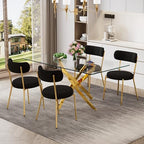 5 Piece Rectangular Glass Dining Table Set, 63'' Modern Kitchen Table Set Gold Base with 4 Luxury Black Gold Boucle Dining Chairs, Dining Table and Chairs for Home, Apartment - color: Golden+black Gold Chairs, size: 63'' + 4 Chairs
