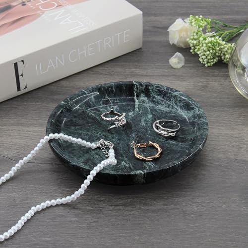 Small Natural Marble Jewelry Tray Key Plate Holder Dish Trinket Decor Catch All Bowl for Ring Earring Stone Gift for Women Daugther,Verde Alpi Green,5.5" - color: Verde Alpi Green