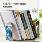 Blue Wave Art Bookends 1 Pair Heavy Duty Book Ends for Shelves Non-Skid Bookend Supports Wooden Book Holders with Metal Base Desk Organizers Books Storage to Hold Books