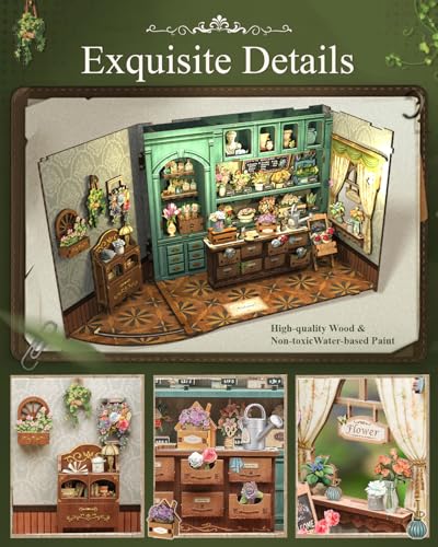 Cutefun Book Nook Kit - DIY Miniature Flower Shop Booknook Kits for Adults and Teens, 3D Wooden Puzzle Bookend Bookshelf with LED Light, Creative Crafts Gifts for Book Lovers (Blossom Florists) - style: Blossom Florists