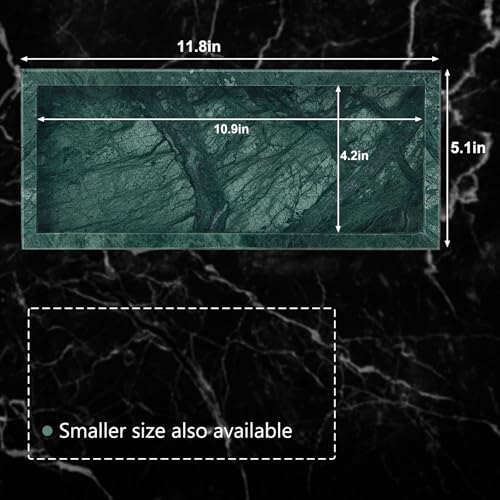 Natural Marble Vanity Tray, Luxury Stone Organizer for Bathroom & Kitchen Counter | Holds Soap Dispenser, Jewelry, Perfume | Non-Resin, Non-Ceramic Décor - color: Green, size: 11.8" x 5.1" x 0.8"