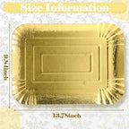 20 Pcs Gold Serving Trays and Platters Bulk Disposable Paper Rectangle Gold Party Platters Decorative Food Appetizer Foil Trays for Birthday Wedding Dessert Table Snack Cupcake, 13.8" x 9.8"