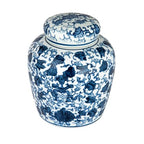 Creative Co-Op Blue & White Ceramic Ginger Jar with Lid - color: Blue & White, size: 6.5" High