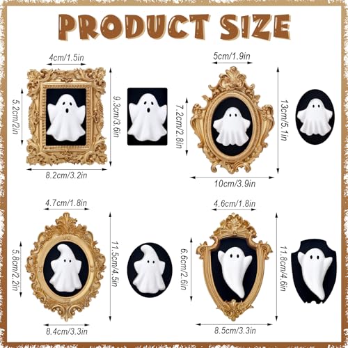 Wesiti 4 Pcs Halloween 3D Ceramic Ghosts with Vintage Resin Framed Mini Cute Sculpture Statue Wall Decoration Small Scary Ghost Figurine Halloween Sculptures for Wall Living Room Bedroom Home Decor - style: Halloween Ghost