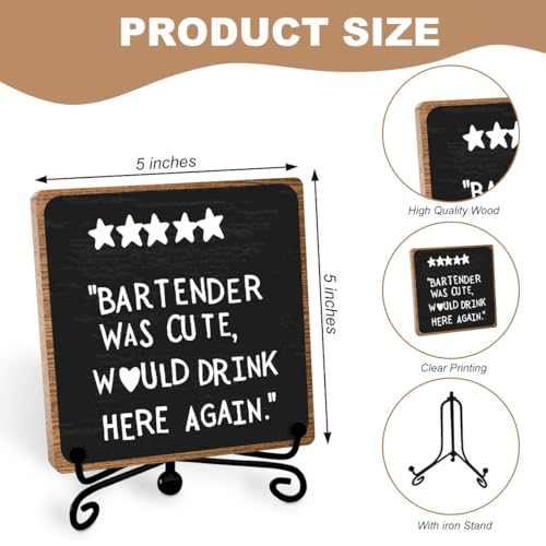 Funny Home Bar Plaque, Wooden with Stand, Bar Table Decorations, Desk Shelf Decor Supplies - style: Bar Sign