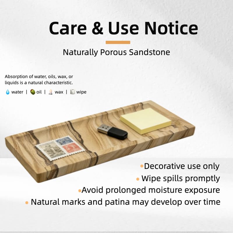 Sandstone Decorative Tray, Small Natural Stone Rectangular Vanity Tray for Dresser & Coffee Table, Minimalist Home Decor Stone Tray