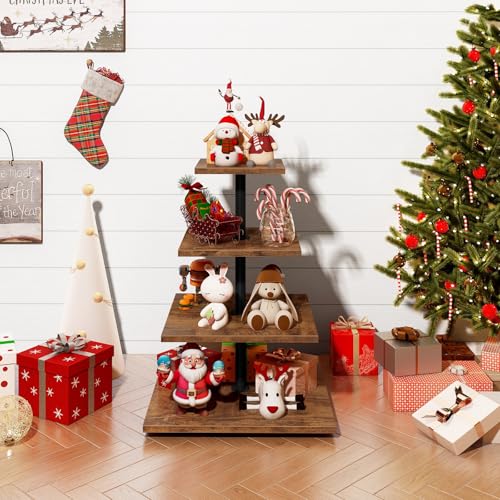 ELITEROO 4 Tier Cupcake Stand, 360 Rotating Cupcake Stand for 50 Cupcakes, Square Tiered Cup Cake Tower Holder, Wooden Dessert Display Stands for Party Wedding Graduation Birthday Baby Shower