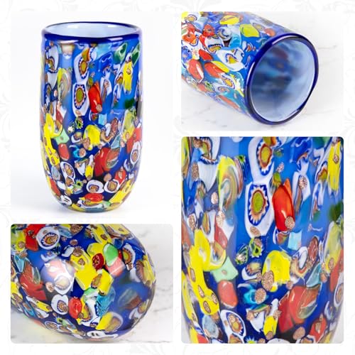 KAMMAK Colored Glass Vase, Beautiful Hand Blown Decorative Vase, Modern Art Vase for Flower Mantle Dining Table Centerpiece, Entryway Living Room Wedding Decoration (JG2058) - style: JG02058