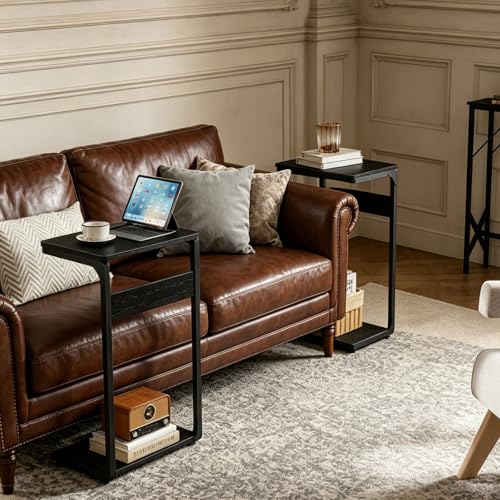 Small End Tables, Nightstand Set of 2, C Shaped Couch Side Table, Sofa TV Tray Table, Night Stand, Nightstands for Bedroom, Bedside, Living Room ET-YB-BKW2 - color: Black