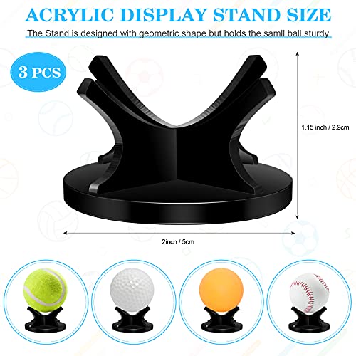 Sumind 3 Pcs Acrylic Small Ball Stand Holder Sport Ball Display Rack Baseball Display Stand with 3 Pieces Non-slip Rubber Pads for Baseball Golf Softball Tennis Spheres, Black - color: Black
