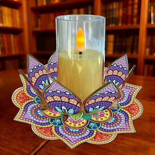 DIY Diamond Art Painting Candlestick Holders 5.71in Mandala Flower Shape Desk Candle Tray Tabletop Ornaments for Wedding Ramadan Party Home Table Centerpiece-Mandala04 - color: Mandala04