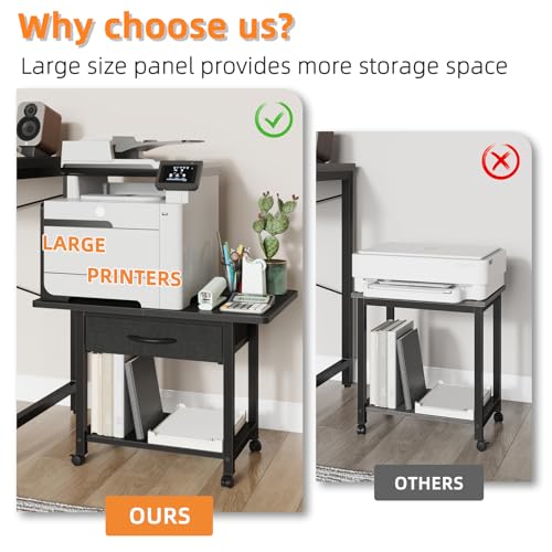 YAOHUOO 22"x15" Large Printer Stand with Storage Drawer, 2-Tier Under Desk Printer Table for Home Office, Printer Cart fit Fax Machine/3D Printer/Scanner(Black) - color: Black, size: 2-Tier