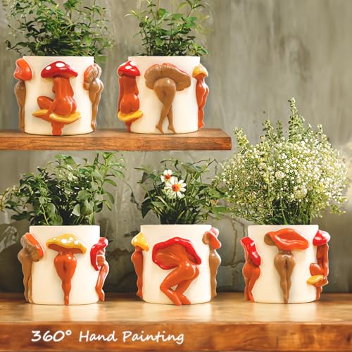 GUGUGO Mushroom Female Body Planters, Quirky Unique Cute Plant Pots and Funny Boho Eclectic Home Decor, Mushroom Butt Flower Pots, Indoor Succulent Planter, Modern Aesthetic for Decorating, Purple - color: Purple, size: 5Inch