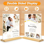 8.5 x 11 Acrylic Sign Holder with Wood Base - Tabletop Display Menu Stand - Clear Plastic L/T Shape Vertical or Slant Back Paper Holders - 6 pack - style: 8.5x11in 6pack