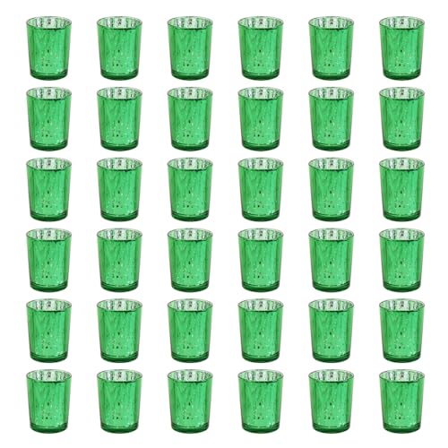 Green Mercury Glass Tea Light Holders Set of 36 - Elegant Votive Candle Holders for Weddings, Showers and Home Decor - Perfect for Table Centerpieces and Parties (Glass, Green) - color: Green