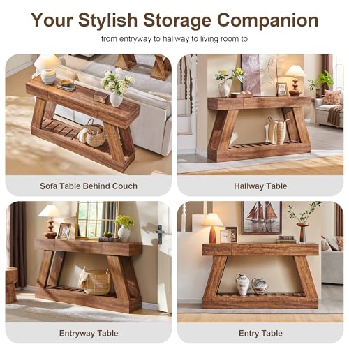 OKD 60" Farmhouse Entryway Table with Drawer, Narrow Long Console Table for Entryway, Console Tables with Storage(Reclaimed Barnwood) - color: Reclaimed Barnwood