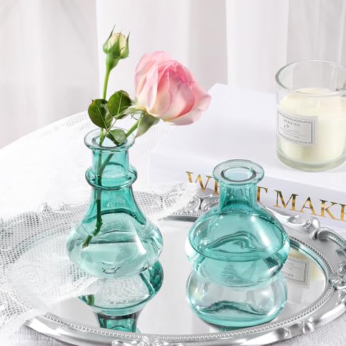 Blue Gradient Glass Bud Vase, 10Pcs/Set Modern Decorative Small Mini Flowers Vases, Minimalist Aesthetic Home Decor Vintage Wedding Table Centerpieces for Single Flower Rose - color: Blue Gradient