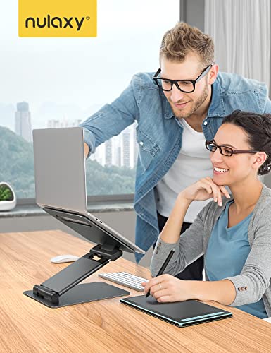 Nulaxy Height Adjustable Laptop Stand for Desk, Dual Foldable Aluminum Computer Riser, Pull Out Design Ergonomic Sit to Notebook Holder Convertor, Compatible with All 10-17" Laptops, Tablets, Gray - color: A-Gray