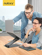 Nulaxy Height Adjustable Laptop Stand for Desk, Dual Foldable Aluminum Computer Riser, Pull Out Design Ergonomic Sit to Notebook Holder Convertor, Compatible with All 10-17" Laptops, Tablets, Gray - color: A-Gray