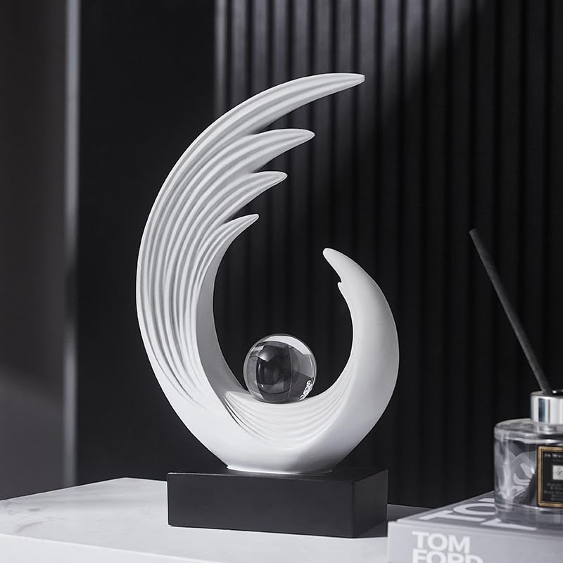 Modern Abstract Art Sculptures, Gold Entryway Table Accents, Black Shelf Decor Accents, Abstract Art Resin Sculpture for Dining Room, Office & Coffee Table – Centerpiece Fireplace Decor (White) - color: White