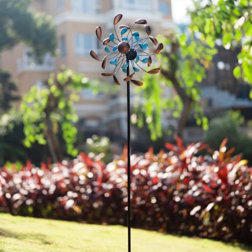 Wind Spinner Outdoor, Wind Sculpture Spinner with Metal Stake, Yard Art Decor for Patio, Lawn & Garden 13 * 57 inches - size: 13‘’Blue Copper