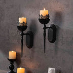 Gothic Wall Sconce Candle Holder (Set of 2) Black Crown and Scepter Design Wall-Mount Metal Candle Holders Hanging Iron Wall Candle Sconce Holder for Living Room, Bathroom, Dining Room - color: Crown Sconce - Standard