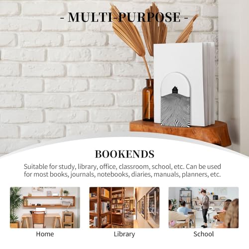 Simple House Silhouette Line Minimalist Bookends for Shelves 2 Pcs Wooden Book Stopper Organizer for Home Office Libraries