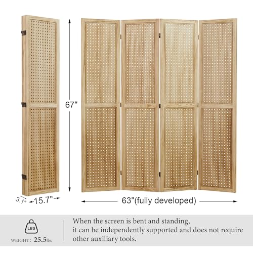 Pegboard Display, 5.6Ft Wooden Room Divider Folding Privacy Screens Portable Freestanding Wall Organizer for Retail Craft Art Display Board (4panels, Natural) - color: Natural, size: 4 Panels