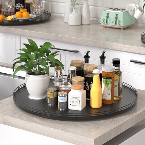Oroyutor 24" Oak Wooden Lazy Susan Turntable for Dining Table, Extra Large Round Lazy Susans Organizer for Kitchen Countertop Charcuterie Boards Cheese Board Organization and Storage Black Home Decor - color: Black, size: 24