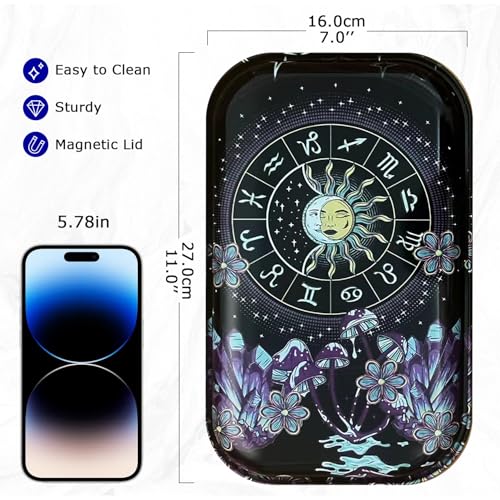 Metal Tray with PVC Soft Magnetic Lid Black Tray with Lid Cover Large Cute Decorative Tray for Home Decor, Coffee Table, Tea, Snacks, Gifts - 11"" x 7"" (Purple), LT001 - color: Purple