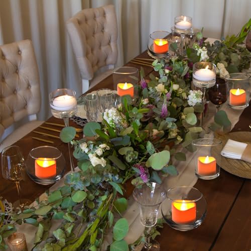 Funnymoom 12 Set Assorted Votive Candle Holders with LED Tea Light Decorative Mercury Glass Votive Tealight Holder Flameless Battery Operated Wedding Centerpieces Bridal Party Table Decoration (Clear) - color: Clear