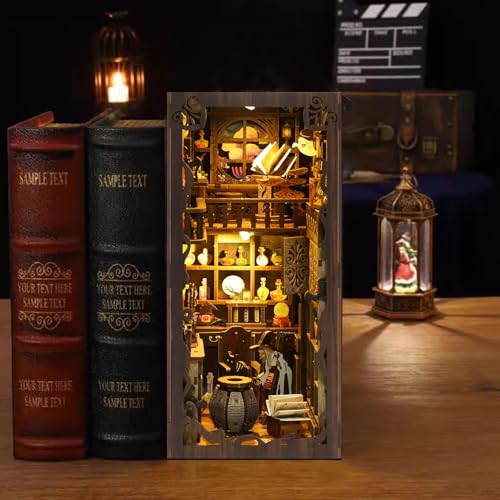 Book Nook Kit - DIY Miniature Dolls House Kit with Furniture and LED Light, 3D Puzzle Wooden Art Bookends, Model Kits for Adults and Teens (Magic Night)