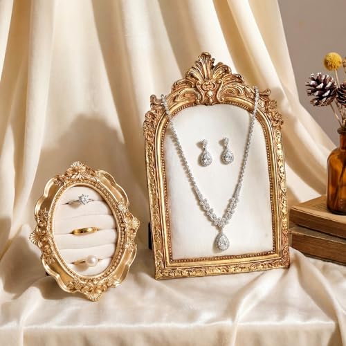 Liliaafar 2 Pcs Vintage Ring Holder Jewelry Display Stand for Vendors Necklace Jewelry Organizer with Velvet Backing for Women Engagement Wedding Anniversary(Charming,White) - color: White, style: Charming