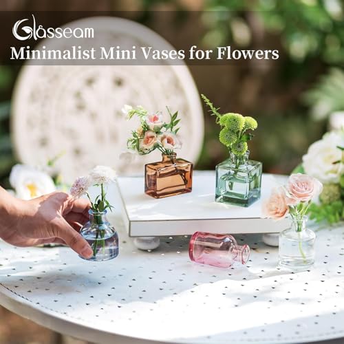 Glasseam Mini Bud Vases in Bulk 40: Colored Small Flower Vases for Centerpieces Cute Tiny Glass Vase for Flowers Modern Decorative Wedding Table Centerpiece for Dining Room Decor - color: 02-colorful