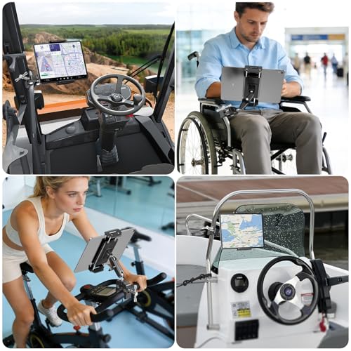 elitehood Aluminum Dual Ball Head Tablet Holder for Mic Stand, Adjustable iPad Mic Stand Holder, Strong Metal iPad Clamp Mount for Aircraft Yoke, Loader, Tractor, Boat, Wheelchair, Stroller, Treadmill - size: 6in - Dual Ball Joint