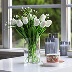 Enova Floral Clear Glass Cylinder Vase 4 x 6 Inches Round Flower Vase, Pillar Candle Hurricane Floating Candle Holder Vase, Small Floral Glass Vase for Decoration Home, Wedding Centerpiece (1 Piece) - size: 4W x 6H