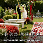 Gold Easel Stand for Sign, Adjustable Metal Display Easel 4-Tier Height Large Artist Display Easels for Painting Wedding, Baby Shower, Birthday Party and Commercial Display