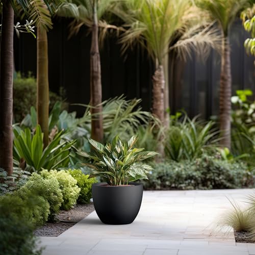 Kante 14.2 Inch Round Concrete Planter - Classic Large Indoor/Outdoor Plant Pot with Drainage Hole and Rubber Plug, Suitable for Gardens and Patios, Black - color: Black, size: 14.2"Dia x 10.6"H