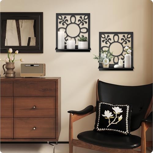 Candle Wall Sconce, Retro Wall Hanging, Farmhouse Wall Art for Living Room Bedroom Bathroom (2 Pack 11.8 x 13 in) - color: Black- Tasteful