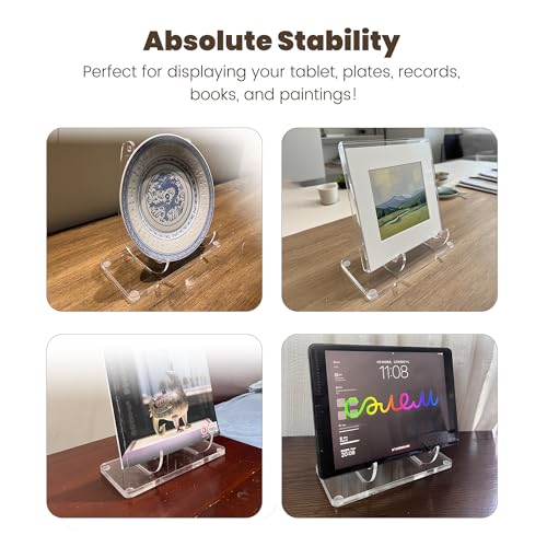 Acrylic Book Display Stand Clear Easel Stand, Plate Display Stands, Acrylic Book Easel for Displaying Books, Picture, Notebooks, Platter, Photo, Artworks (Clear 01, 8.7 x 8.2 x 4.9 inch)