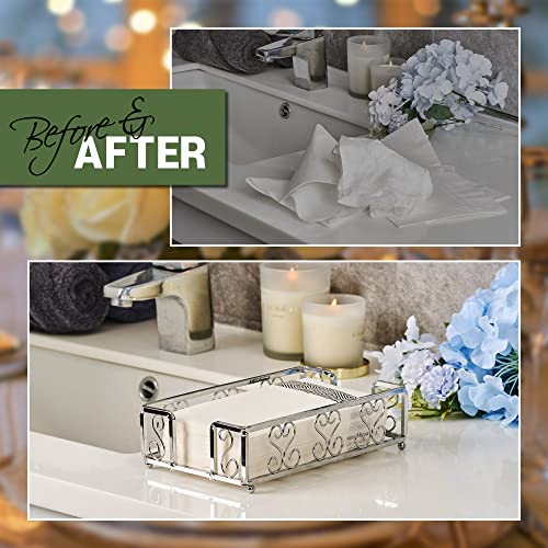 Silver Guest Towel Holder Tray for Bathroom – Napkin Organizer for Disposable Hand Paper Towels, Vanity Countertop Napkin Holder, Modern Bathroom Accessory for Guest Use and Décor - color: E - Silver Guest Towel Holder Tray, size: Guest Towel Holder